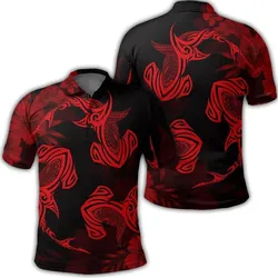 Hawaiian Hammerhead Shark Hibiscus Red Polynesian Polo Shirt