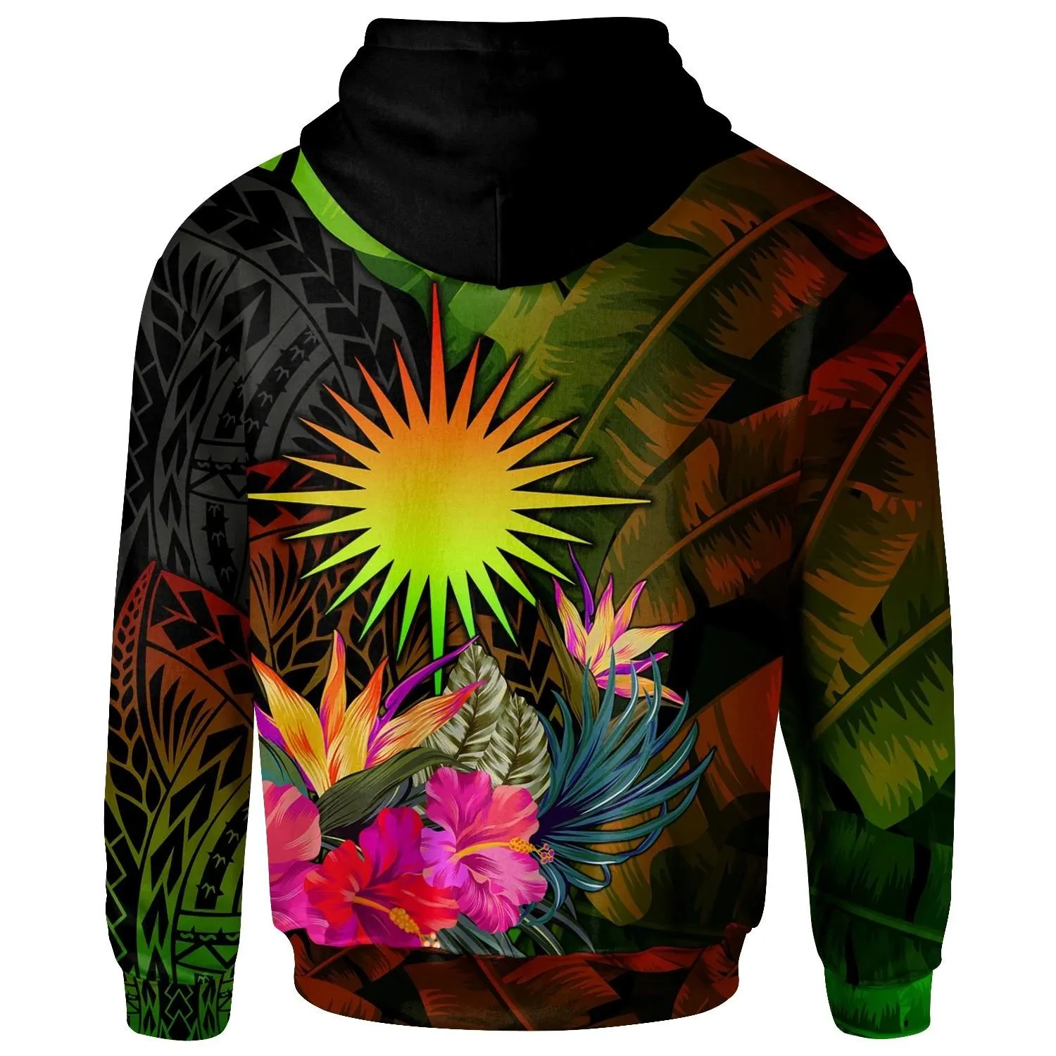 Alohawaii Clothing - Hoodie Marshall Islands Polynesian Personalised - Hibiscus and Banana Leaves -BN15