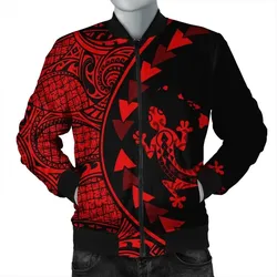 FamilyGater Jacket - Hawaiian Map Gecko Tattoo Kakau Polynesian Bomber Jacket Red AH - J0R