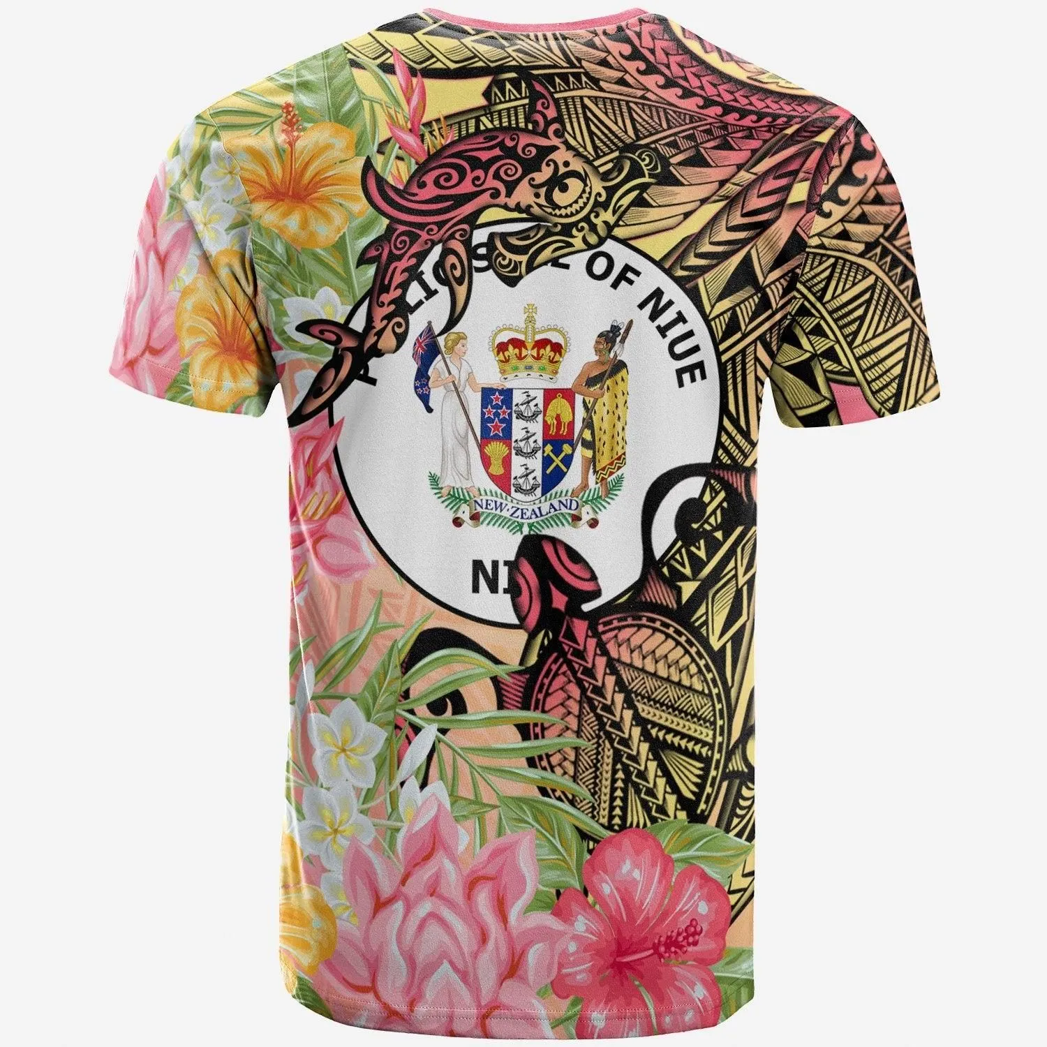 Niue T-Shirt - Flowers Tropical With Sea Animals