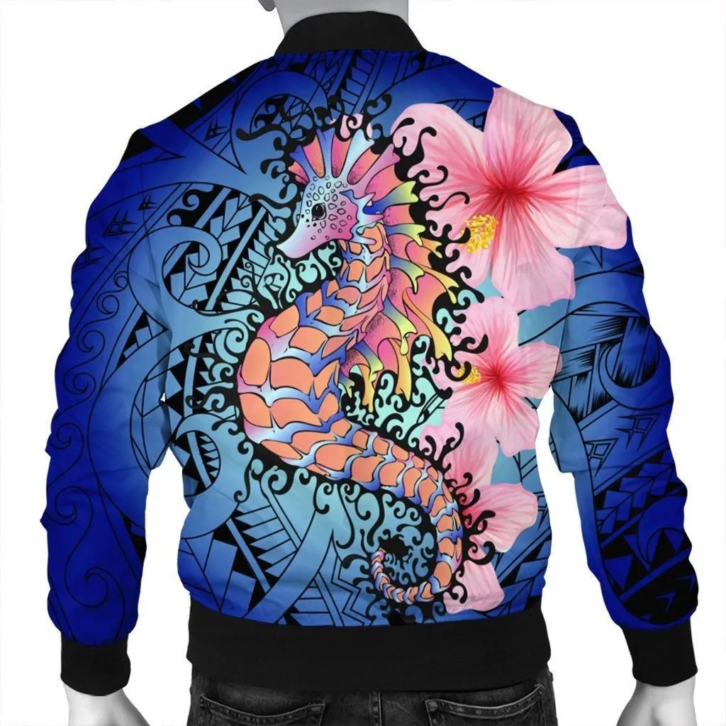 Hawaii Polynesian Pink Hibiscus Seahorse Bomber Jacket - AH