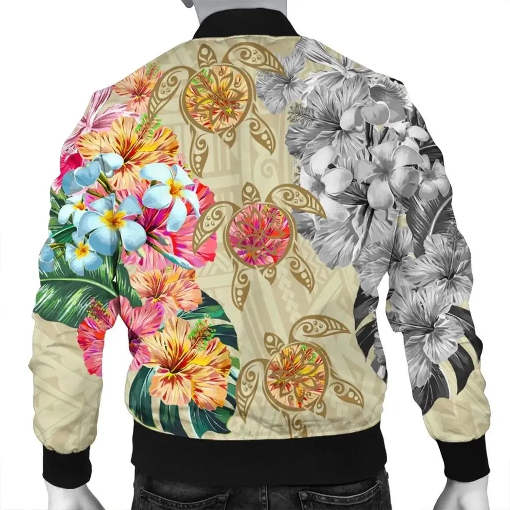 Alohawaii Jacket - Hawaii Polynesian Flowers Swimming Turtles Bomber Jacket - AH - J5R