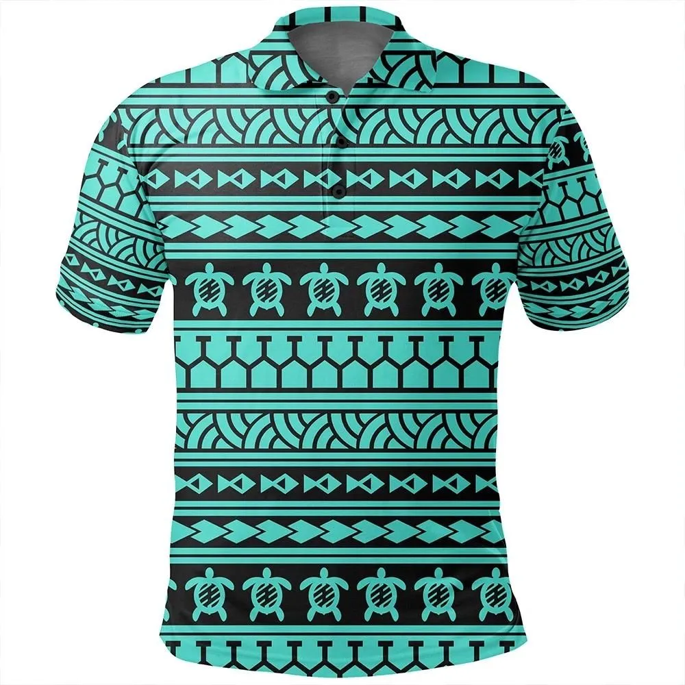 Alohawaii Shirt - Polynesian Tattoo Tribal Turquoise Polo Shirt - AH - JR