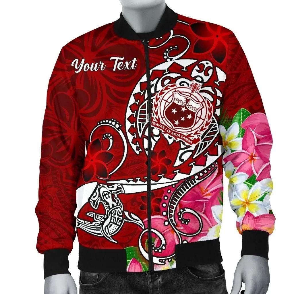 Alohawaii Jacket - Bomber Jacket Samoa Custom Personalised - Turtle Plumeria (Red) - BN18