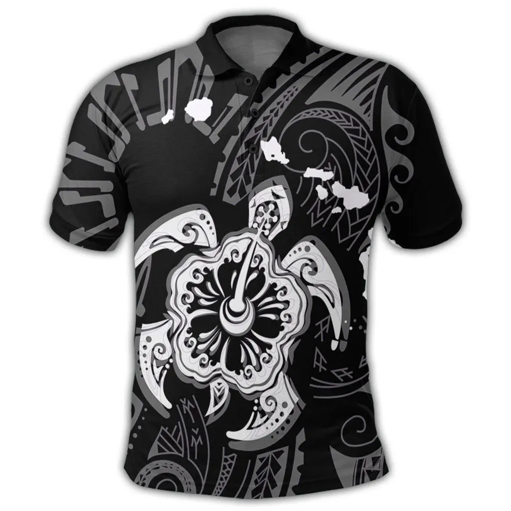 Alohawaii Shirt - Hawaiian Map Kanaka Hibiscus Turtle White Polynesian Polo Shirt - AH - J4R