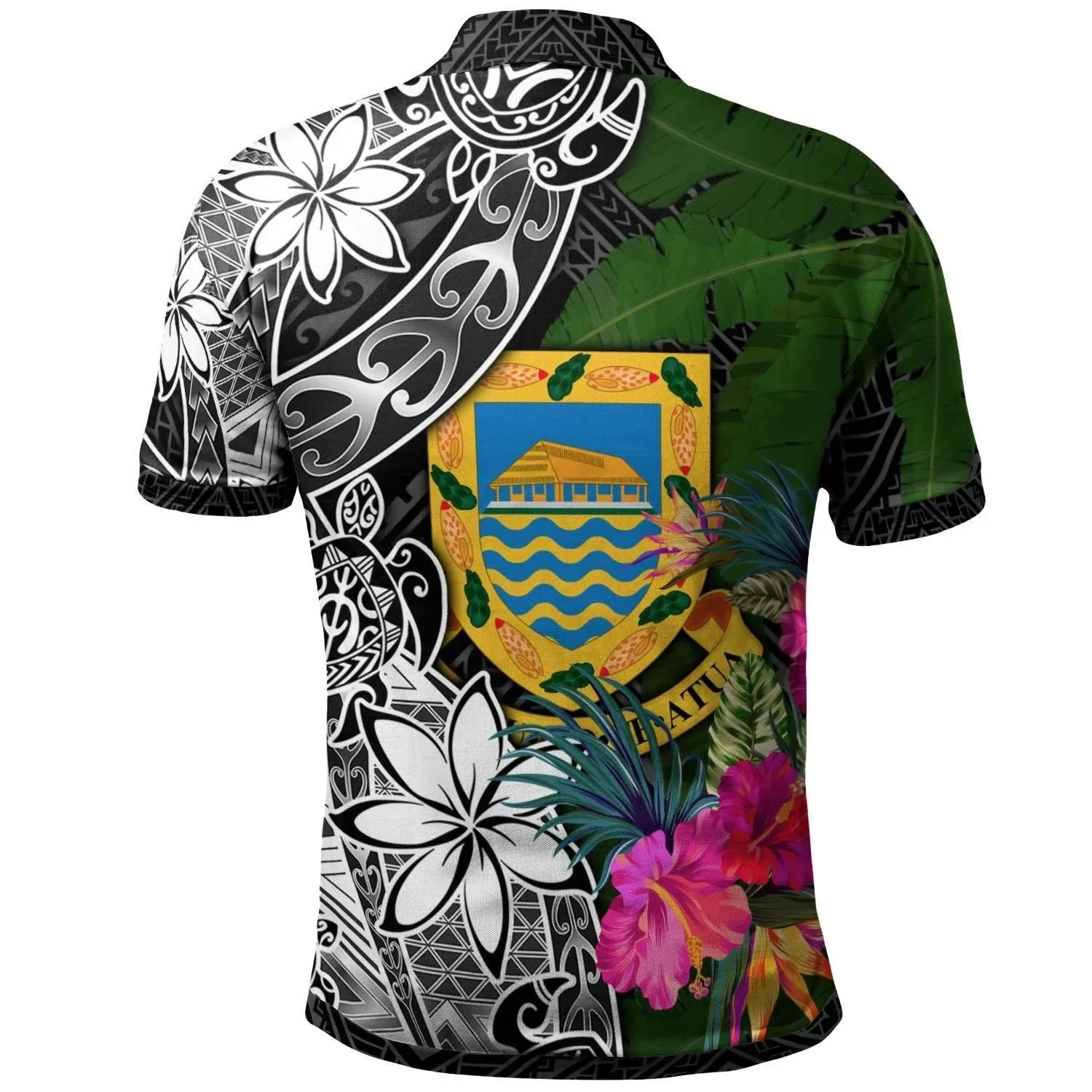 Tuvalu Polo Shirt - Turtle Plumeria Banana Leaf - BN11