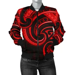 New Zealand Maori Mangopare Women Bomber Jacket Polynesian - Red