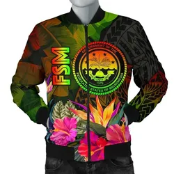 Federated States of Micronesia Polynesian Men's Bomber Jacket -  Hibiscus and Banana Leaves - BN15