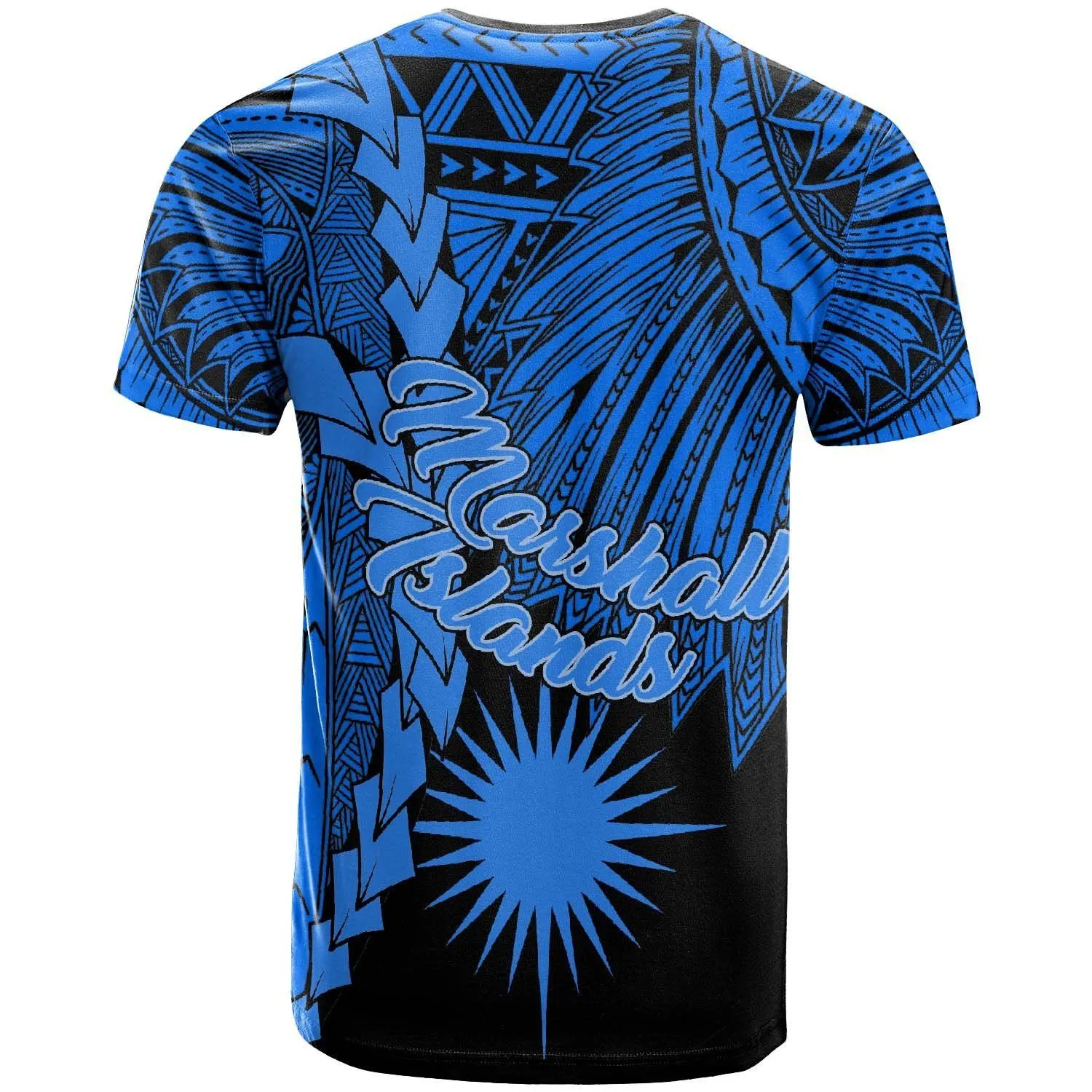 Marshall Islands Polynesian T-Shirt - Tribal Wave Tattoo Blue - BN12