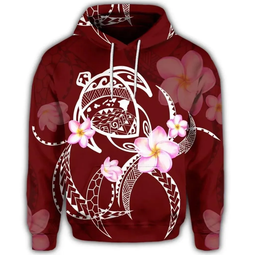 Alohawaii Hoodie - Hawaiian Map Plumeria Turtle Swim Polynesian Hoodie - AH - J6R