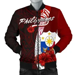 Philippines Polynesian Mens Bomber Jacket - Coat Of Arm With Hibiscus