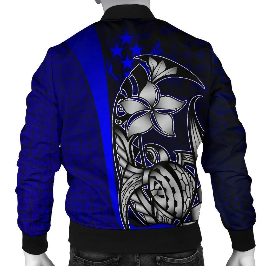 Kosrae Micronesia Mens Bomber Jackets Blue - Turtle With Hook