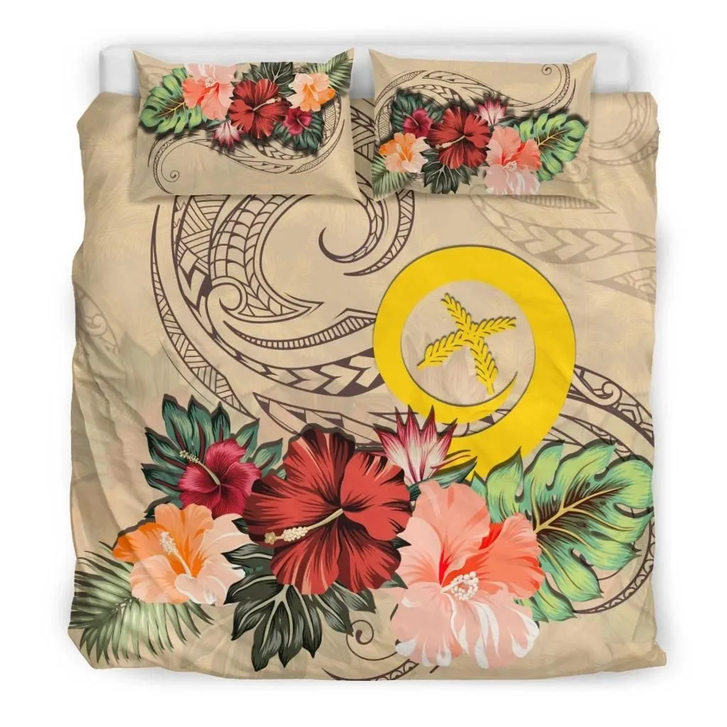 Vanuatu Bedding Set Hibiscus Polynesian Wave Duvet Cover Beige TH5