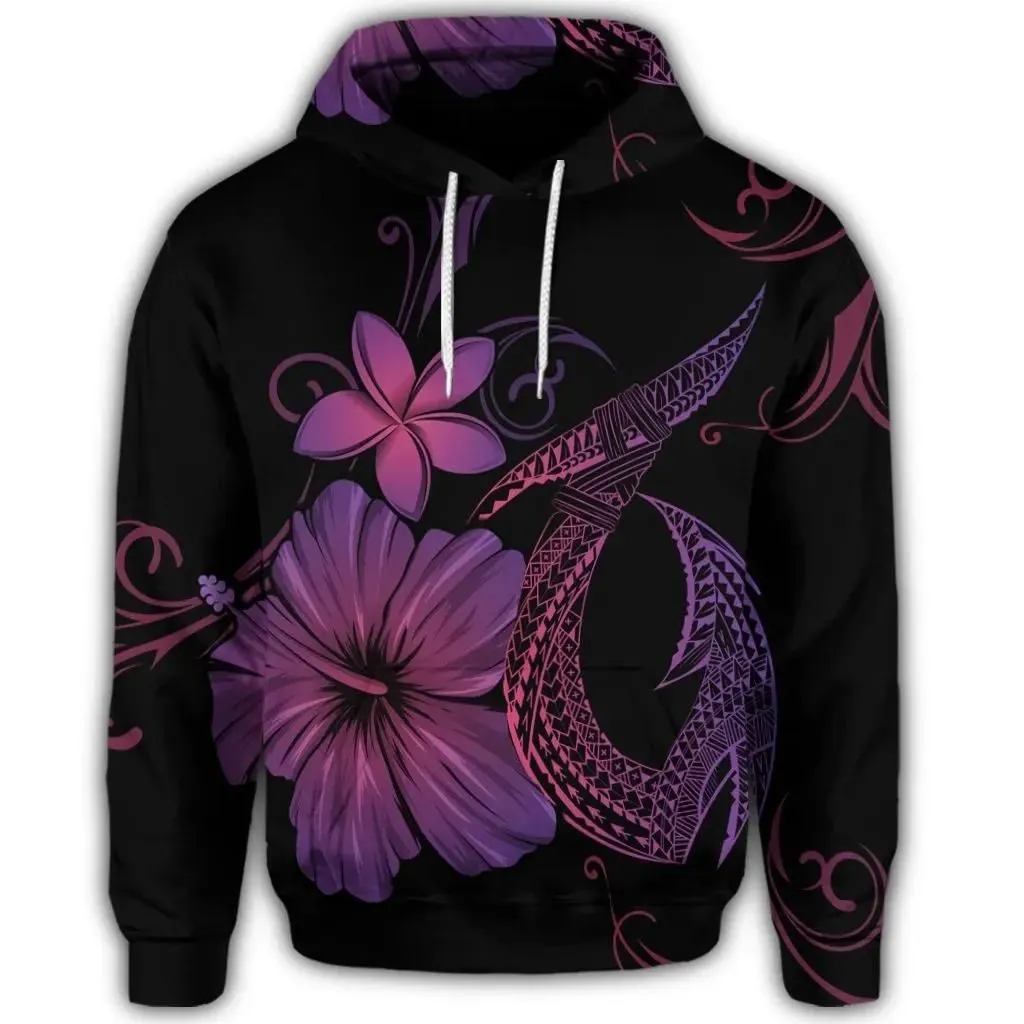 Alohawaii Hoodie - Hawaiian Fish Hook Hibiscus Plumeria Polynesian Hoodie - Pink - AH - J4R