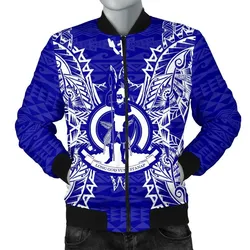 Vanuatu Polynesian Mens Bomber Jacket Map Blue