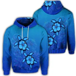 Hawaiian Blue Turtle and Hibiscus Polynesian Hoodie