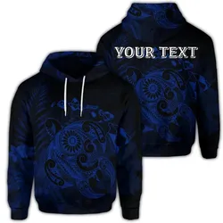 Alohawaii Hoodie - (Personalised) Hawaiian Map Turtle Tattoo Hibiscus Plumeria Polynesian Hoodie - Blue - AH - J4R