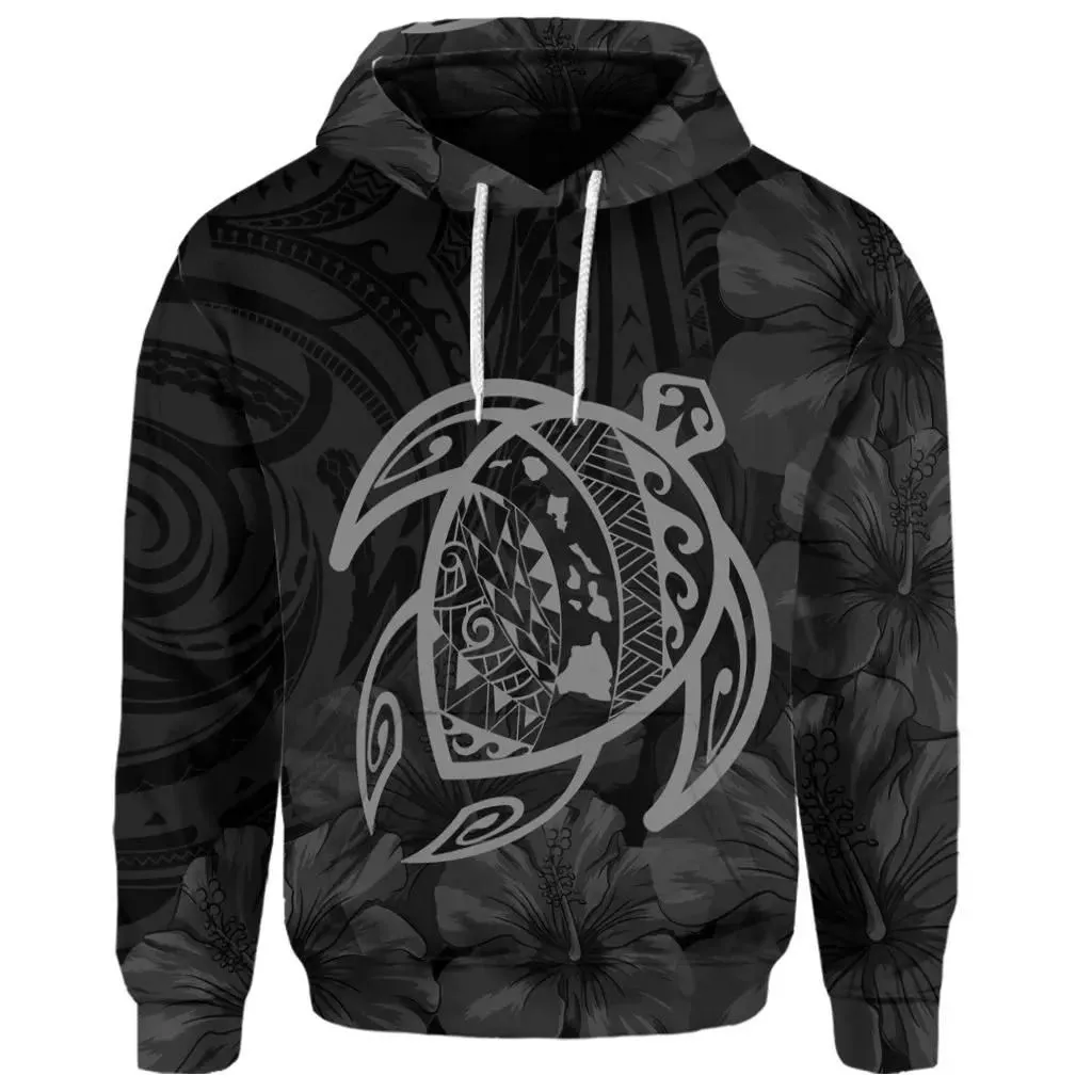 Alohawaii Hoodie - (Personalised) Hawaiian Map Turtle Kanaka Hibiscus Polynesian Hoodie - Gray - AH - J4R