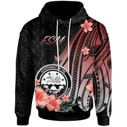 Federated States of Micronesia Hoodie - Red Polynesian Hibiscus Pattern Style