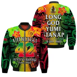 Vanuatu 1980 Bomber Jacket Long God Yumi Stanap Happy 42nd Independence Anniversary LT14