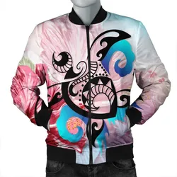 Hawaiian Wave Hibiscus Watercolor Turtle Polynesian Bomber Jacket