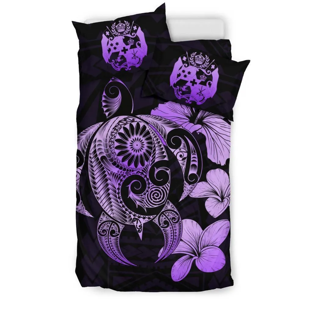 FamilyGater Bedding Set - Cover and Pillow Cases Tonga Hibiscus Plumeria Mix Polynesian Turtle Violet J1