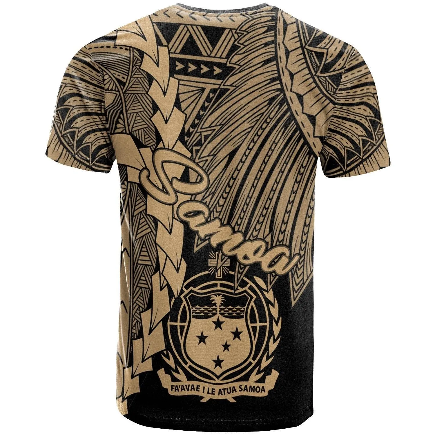 Samoa Polynesian T-Shirt - Tribal Wave Tattoo Gold