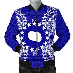 Cook Islands Polynesian Mens Bomber Jacket Map Blue