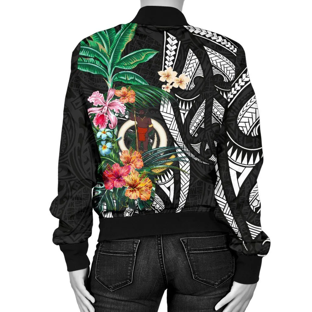 FamilyGater Jacket - Bomber Jacket Vanuatu Coat Of Arms Polynesian With Hibiscus TH5