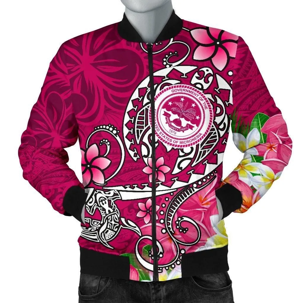FSM Mens Bomber Jacket - Turtle Plumeria (PINK)
