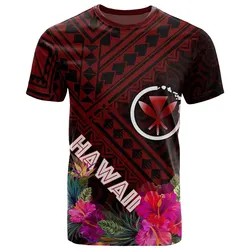 Hawaii T-Shirt - Kanaka Maoli With Hibiscus On Polynesian Patterns (RED) - BN25