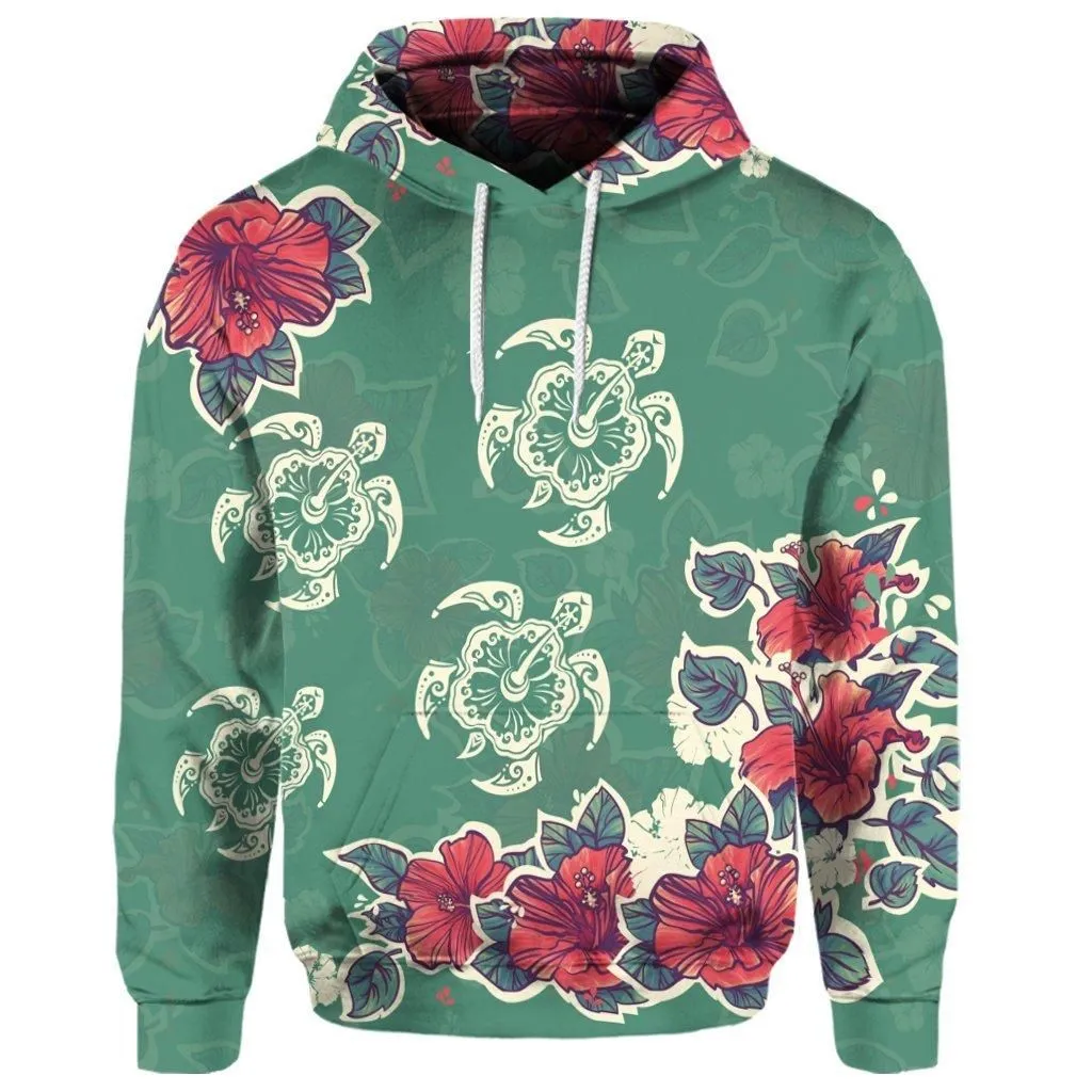 (Personalised) Hawaiian Turtle And Colorful Hibiscus Polynesian Hoodie - AH