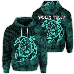 (Personalised) Hawaiian Map Turtle Kanaka Hibiscus Polynesian Hoodie - Turquoise