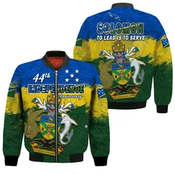 Solomon Islands Bomber Jacket Happy 44th Independence Anniversary Polynesian Pattern LT14