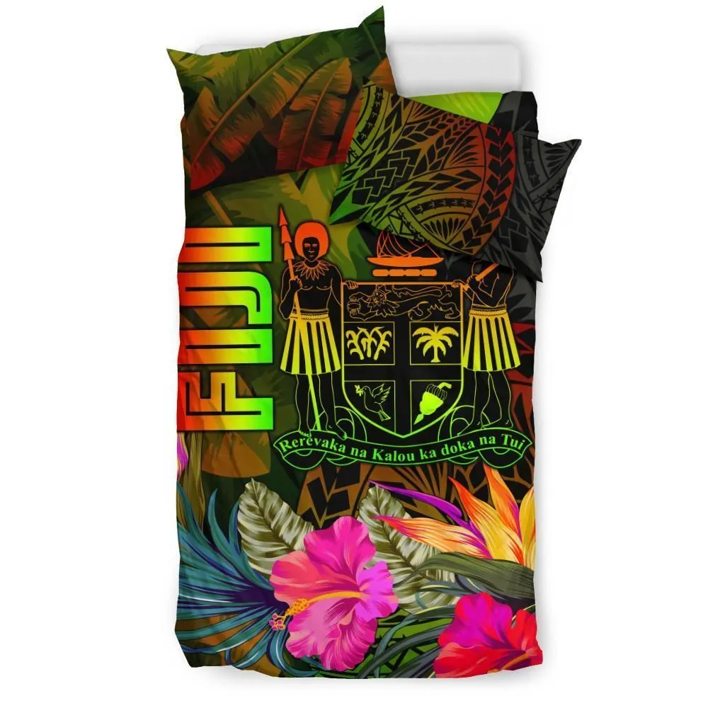 FamilyGater Bedding Set - Cover and Pillow Cases Fiji Polynesian  -  Hibiscus and Banana Leaves - BN15