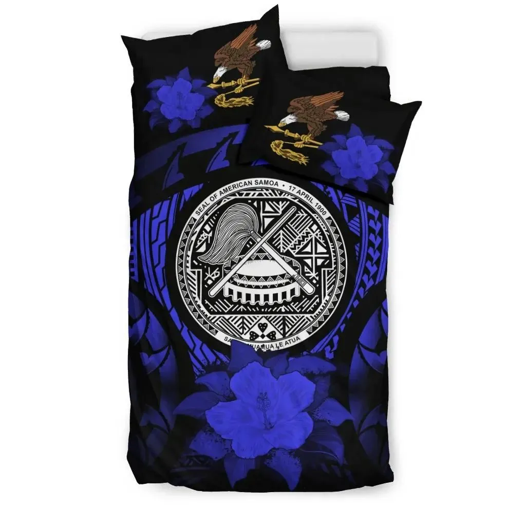 American Samoa Blue Hibiscus Bedding Set A02