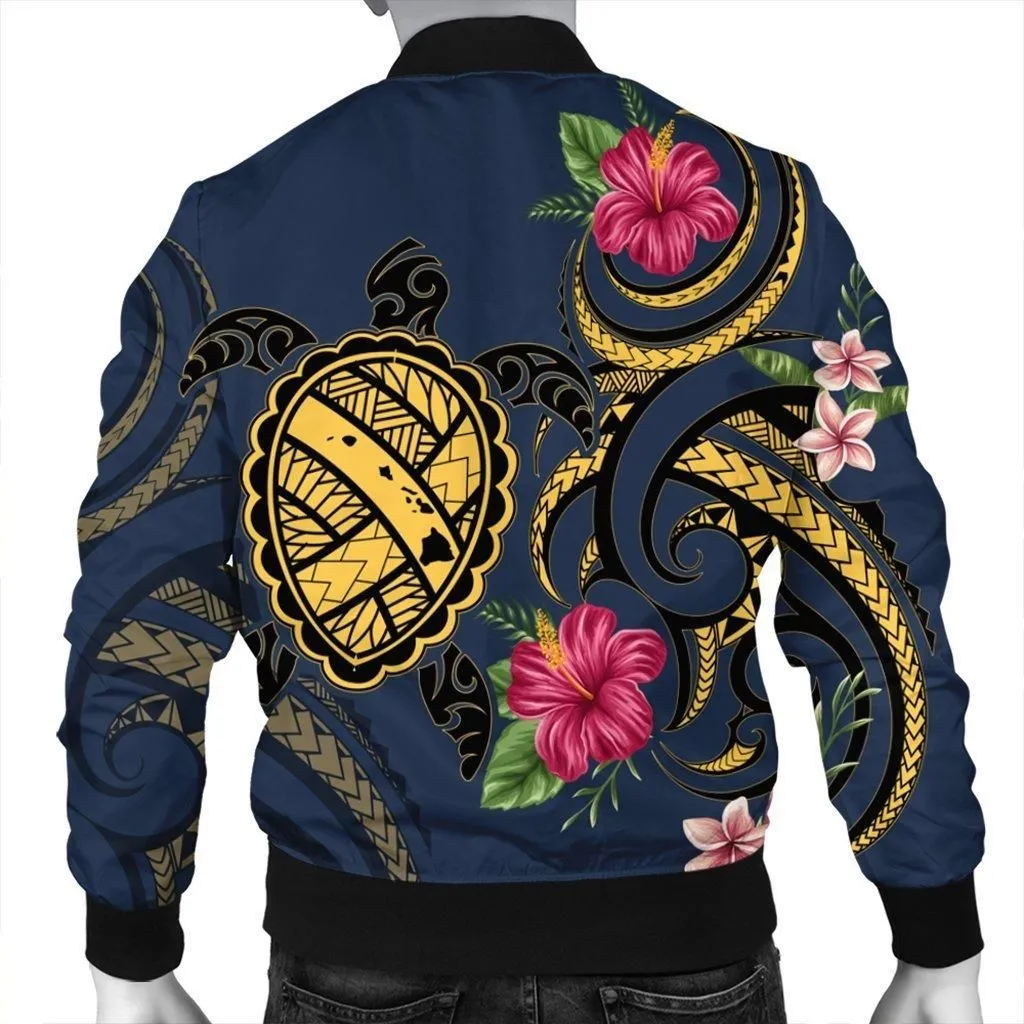 Hawaii Polynesian Turtle Hibiscus Plumeria Bomber Jacket - Nane Style