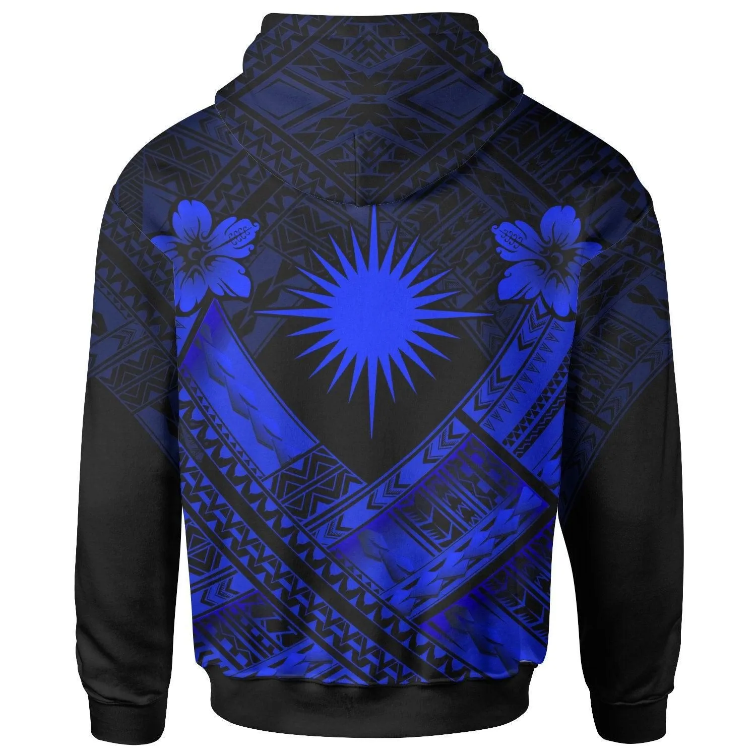Marshall Islands Polynesian Custom Personalised Hoodie- Marshall Islands Blue  Flag Camisole Hibiscus Style