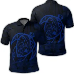 Alohawaii Shirt - Hawaiian Map Turtle Kanaka Hibiscus Polynesian Polo Shirt - Blue - AH - J4R