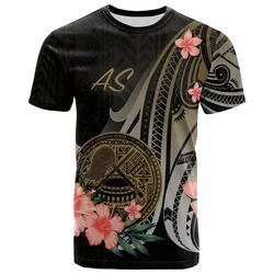 American Samoa T shirt - Gold Polynesian Hibiscus Pattern Style