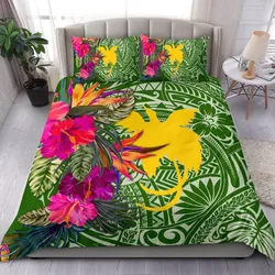 Papua New Guinea Bedding Set - Hibiscus Polynesian Pattern Green Version