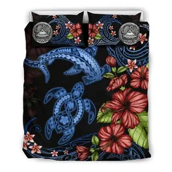 American Samoa Bedding Set Turtle And Shark Polynesian Hibiscus TH5