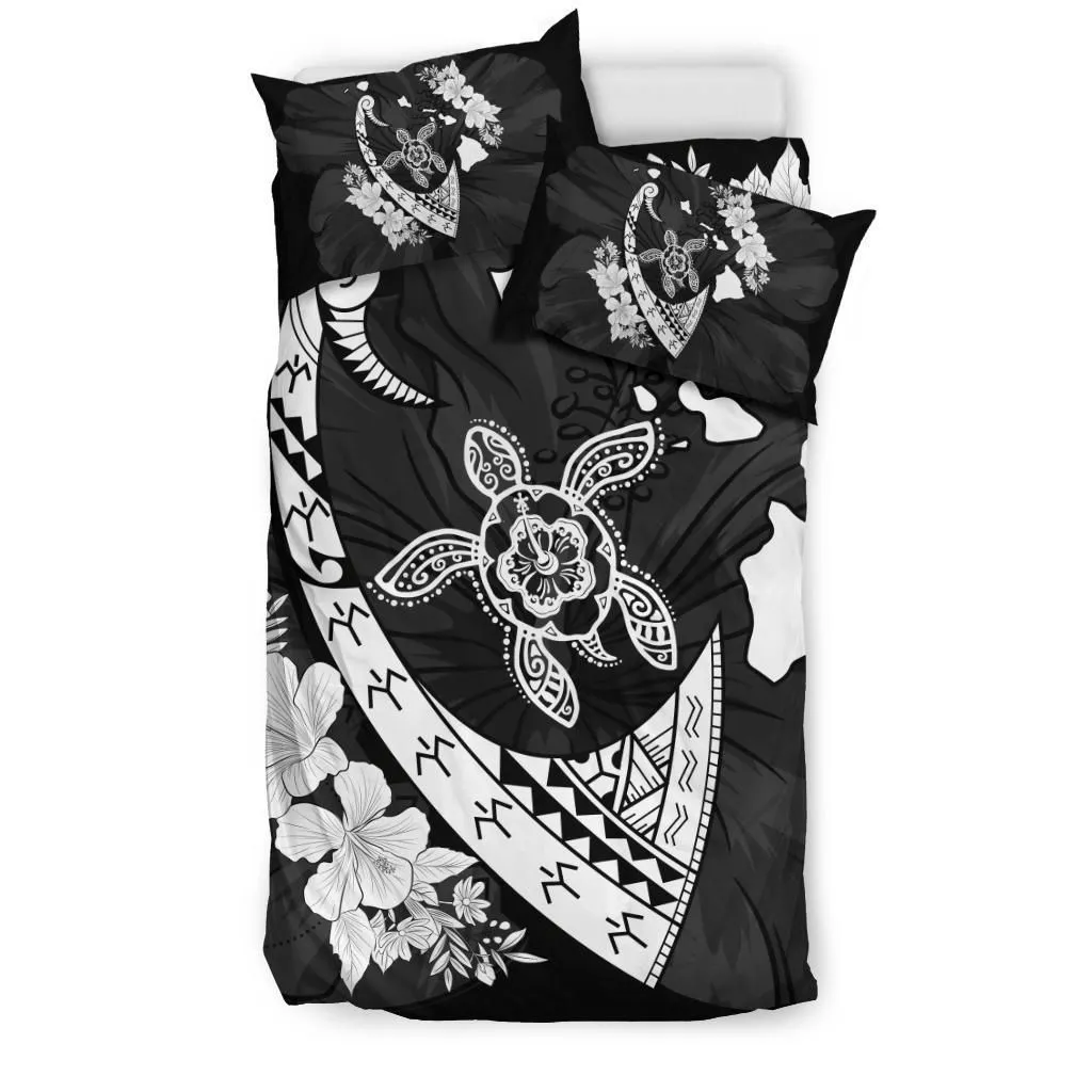 Hawaiian Map Hibiscus Turtle Fish Hook Polynesian Bedding Set