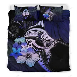 Guam Purple Blue Marlin And Hibiscus Bedding Set Bedroom Decor