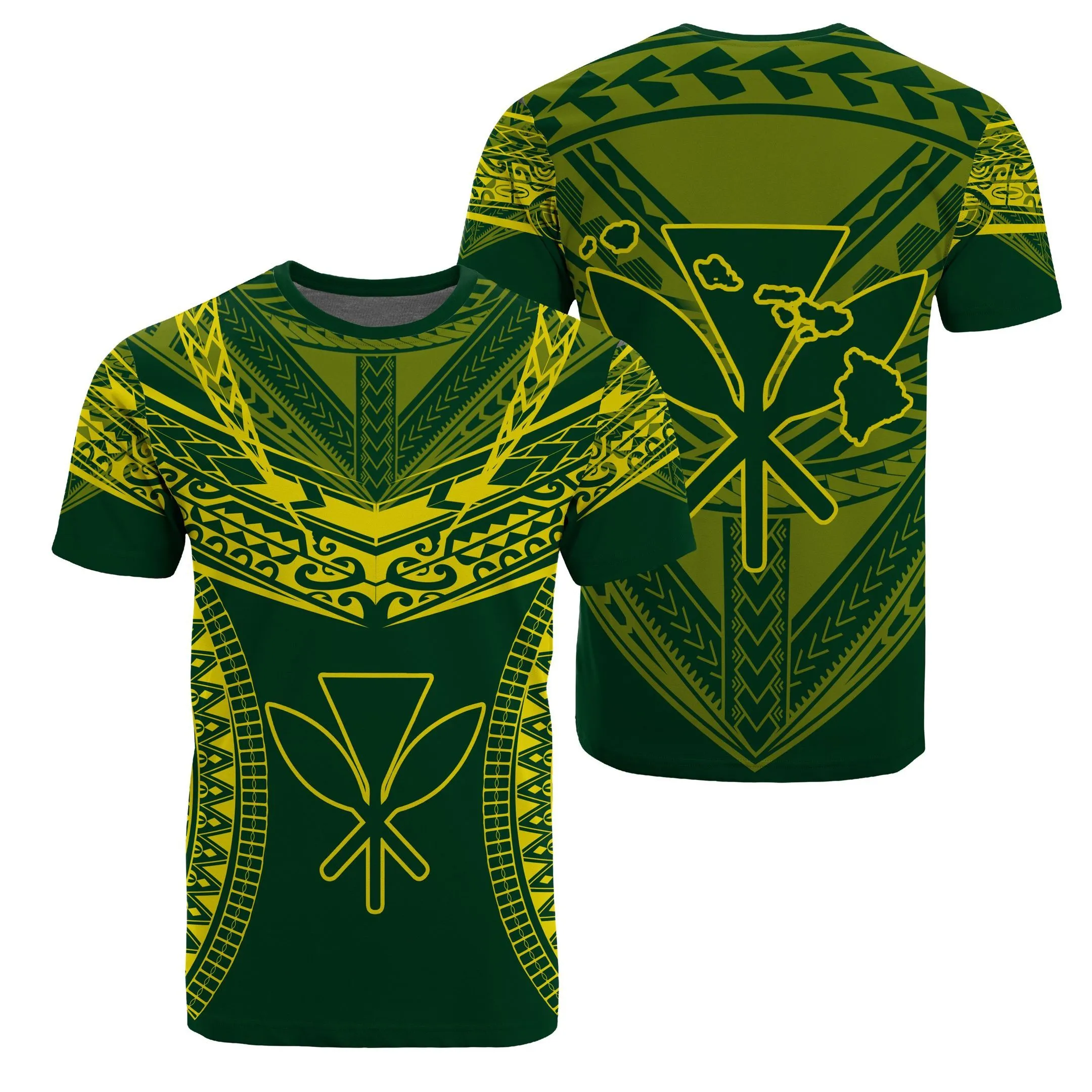 Hawaiian Aloha Kanaka Map Football T Shirt Green And Yellow Roger Style Ah J2 Hawaiian Shorts Beach Short Sleeve