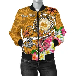 Samoa Custom Personalised Women's Bomber Jacket - Turtle Plumeria (Gold) - BN18