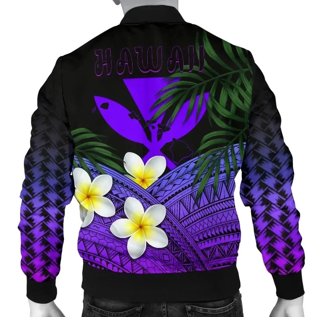 Alohawaii Jacket - Bomber Jacket Kanaka Maoli (Hawaiian) Polynesian Plumeria Banana Leaves Purple A02