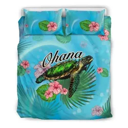 Alohawaii Bedding Set - Cover and Pillow Cases Hawaiian Ohana Turtle And Hibiscus Polynesian - AH - J1