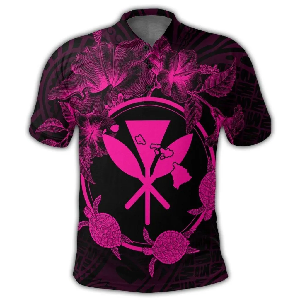 Hawaii Kanaka Turtle Hibiscus Polynesian Polo Shirt - Anthea Style Pink - AH
