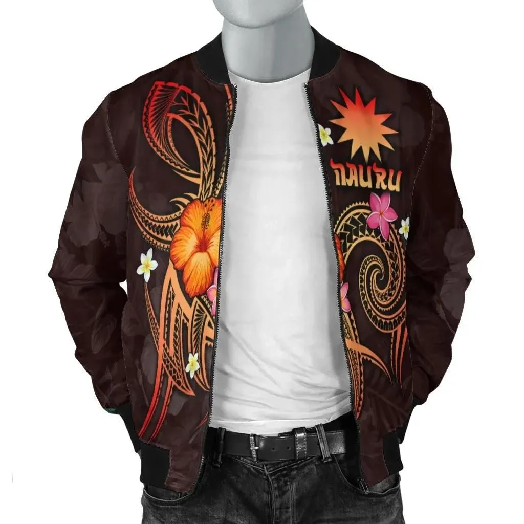 Nauru Polynesian Men's Bomber Jacket - Legend of Nauru (Red) - BN15